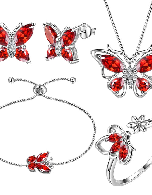 Load image into Gallery viewer, January Birthstone Jewelry Set Red Butterfly Garnet Fine Necklace/Earrings/Ring/Bracelet Sterling Silver Women Xmas Birthday Mother&#39;S Day Gifts
