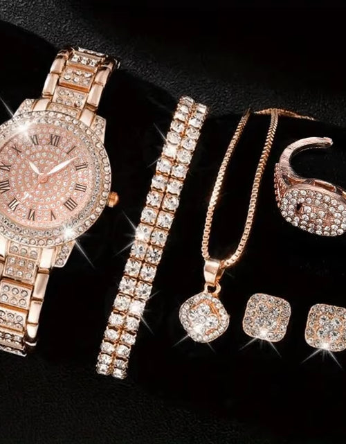 Load image into Gallery viewer, 6PCS Women Watch Luxury Elegant Alloy Watch Crystal Wristwatch for Ladies Gift Quartz Watch Alloy Rhinestone Bracelet Montre
