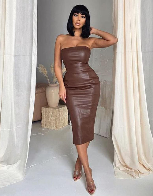 Load image into Gallery viewer, Women Strapless Tube Top Midi Dress off Shoulder Bodycon Party Dress
