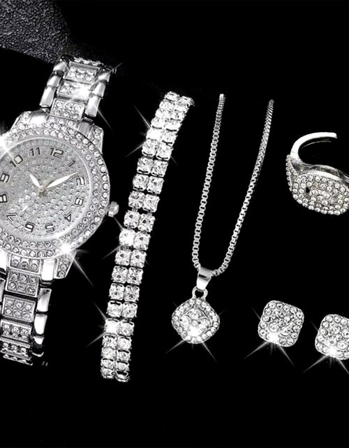 Load image into Gallery viewer, 6PCS Women Watch Luxury Elegant Alloy Watch Crystal Wristwatch for Ladies Gift Quartz Watch Alloy Rhinestone Bracelet Montre
