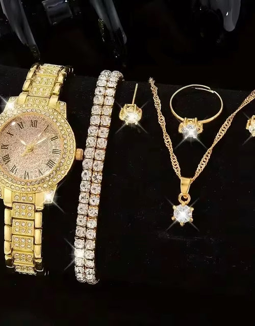 Load image into Gallery viewer, 6PCS Women Watch Luxury Elegant Alloy Watch Crystal Wristwatch for Ladies Gift Quartz Watch Alloy Rhinestone Bracelet Montre
