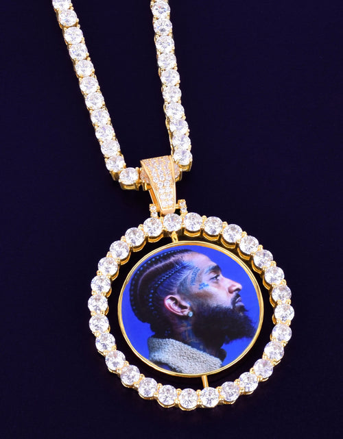 Load image into Gallery viewer, Custom Photo Necklace for Men Rotating Double-Sided Medallions Spinning Pendant Hip Hop Jewelry
