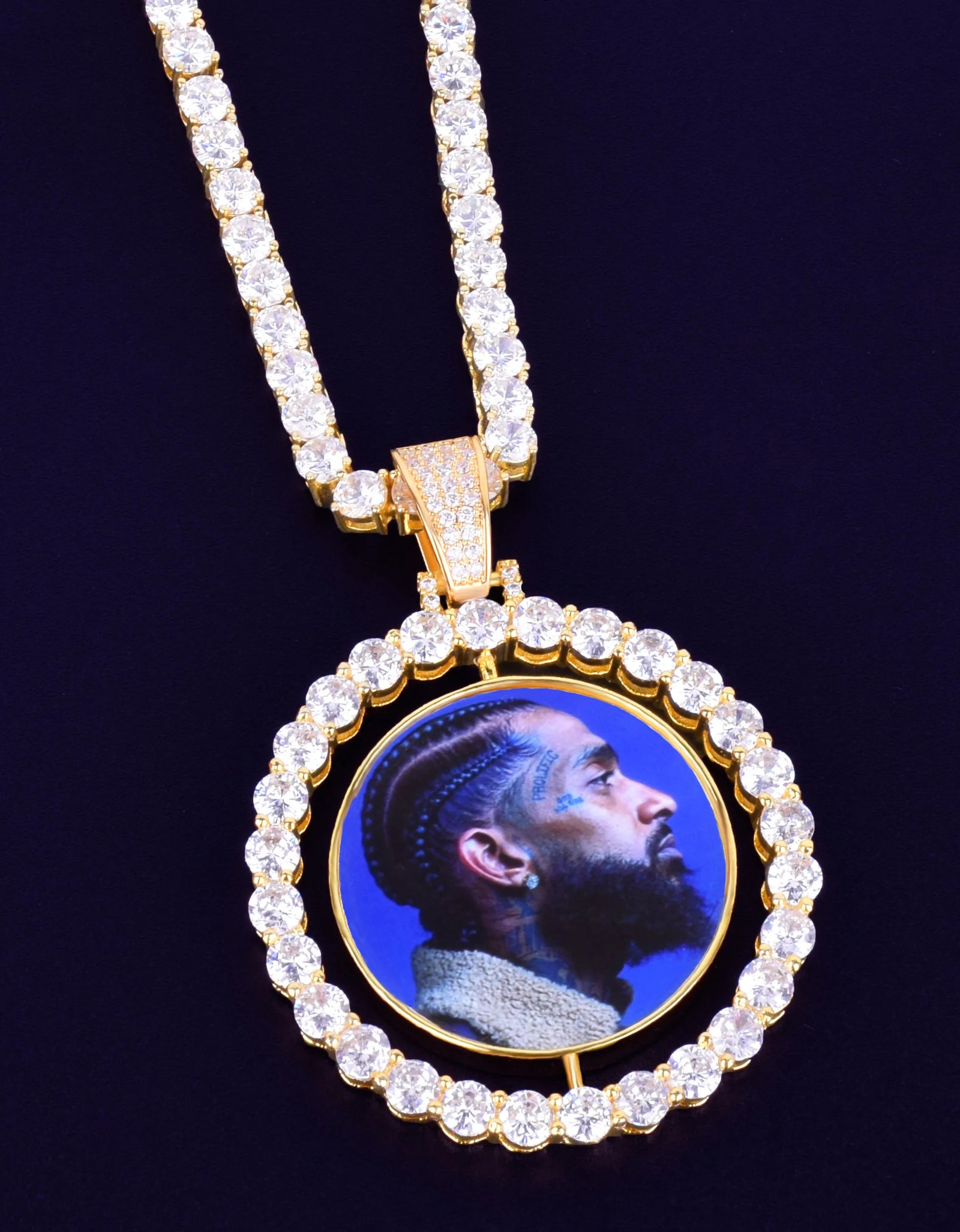 Custom Photo Necklace for Men Rotating Double-Sided Medallions Spinning Pendant Hip Hop Jewelry