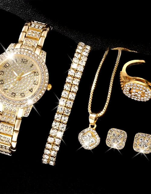 Load image into Gallery viewer, 6PCS Women Watch Luxury Elegant Alloy Watch Crystal Wristwatch for Ladies Gift Quartz Watch Alloy Rhinestone Bracelet Montre
