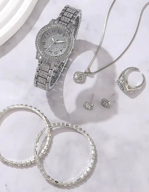 Load image into Gallery viewer, 6PCS Women Watch Luxury Elegant Alloy Watch Crystal Wristwatch for Ladies Gift Quartz Watch Alloy Rhinestone Bracelet Montre
