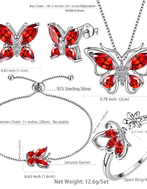 Load image into Gallery viewer, January Birthstone Jewelry Set Red Butterfly Garnet Fine Necklace/Earrings/Ring/Bracelet Sterling Silver Women Xmas Birthday Mother&#39;S Day Gifts
