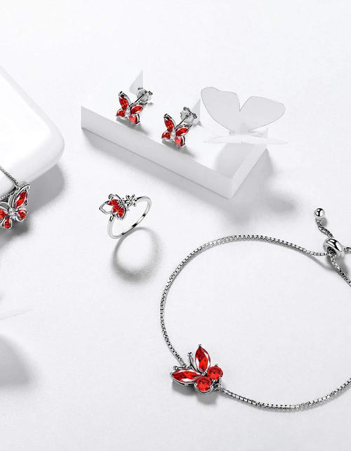 Load image into Gallery viewer, January Birthstone Jewelry Set Red Butterfly Garnet Fine Necklace/Earrings/Ring/Bracelet Sterling Silver Women Xmas Birthday Mother&#39;S Day Gifts
