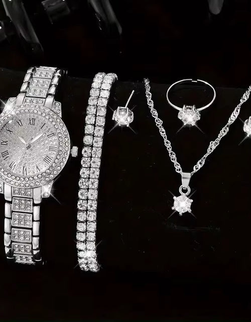 Load image into Gallery viewer, 6PCS Women Watch Luxury Elegant Alloy Watch Crystal Wristwatch for Ladies Gift Quartz Watch Alloy Rhinestone Bracelet Montre
