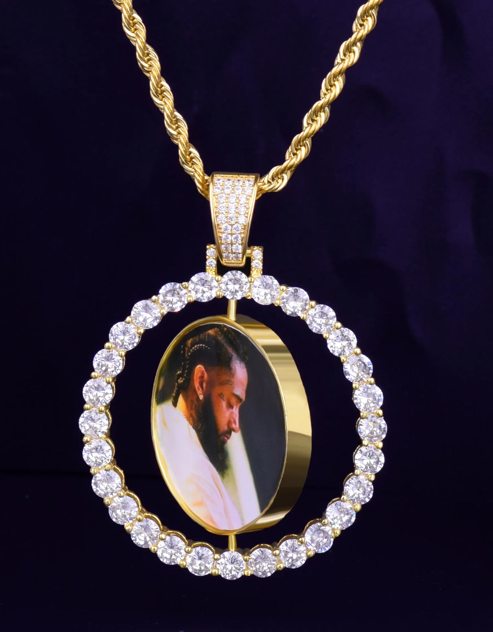 Custom Photo Necklace for Men Rotating Double-Sided Medallions Spinning Pendant Hip Hop Jewelry