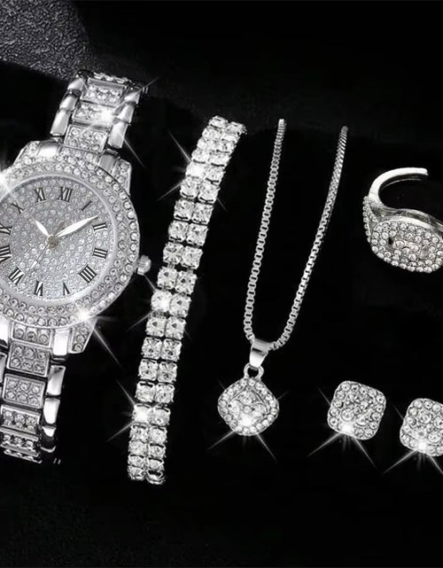 Load image into Gallery viewer, 6PCS Women Watch Luxury Elegant Alloy Watch Crystal Wristwatch for Ladies Gift Quartz Watch Alloy Rhinestone Bracelet Montre
