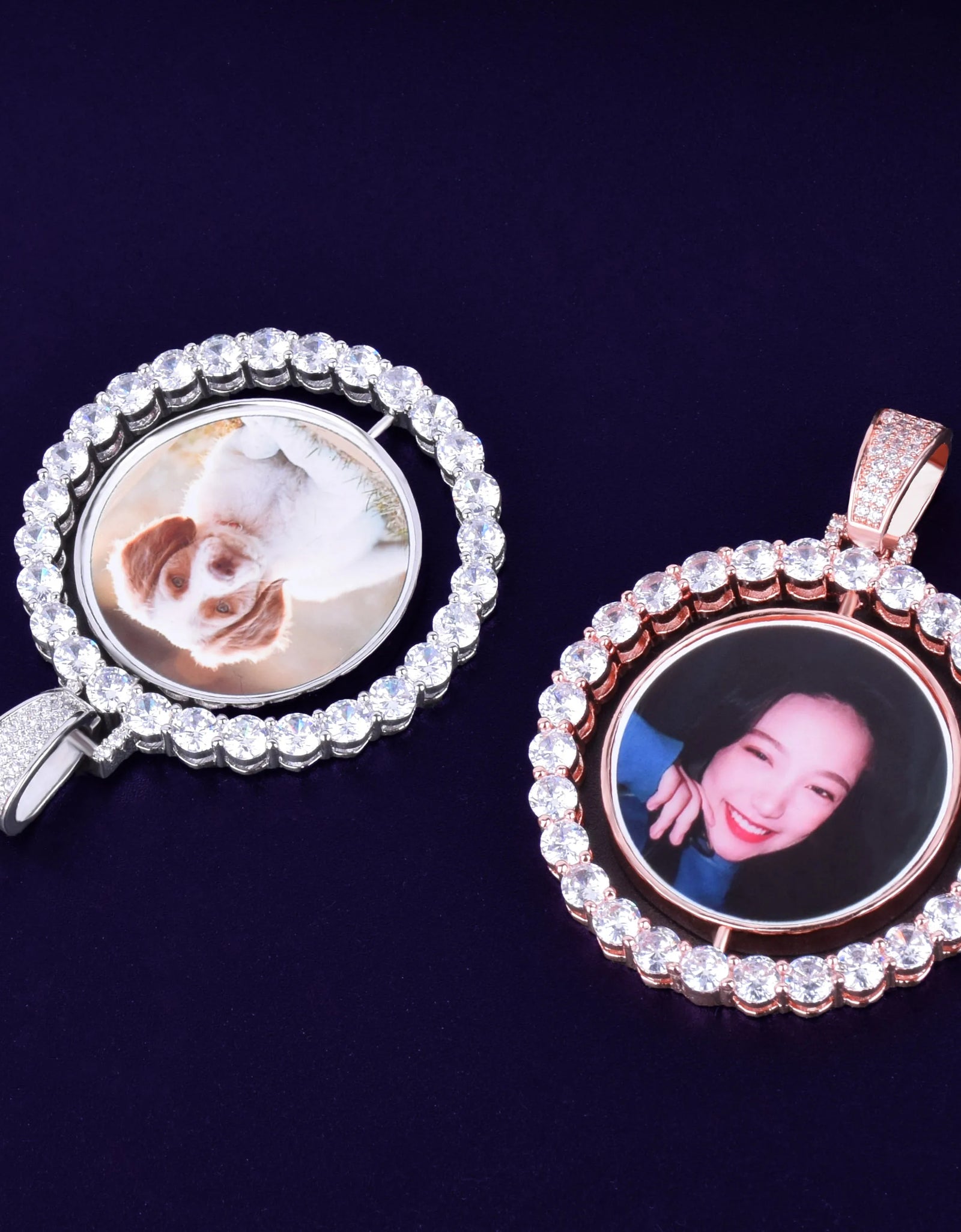 Custom Photo Necklace for Men Rotating Double-Sided Medallions Spinning Pendant Hip Hop Jewelry