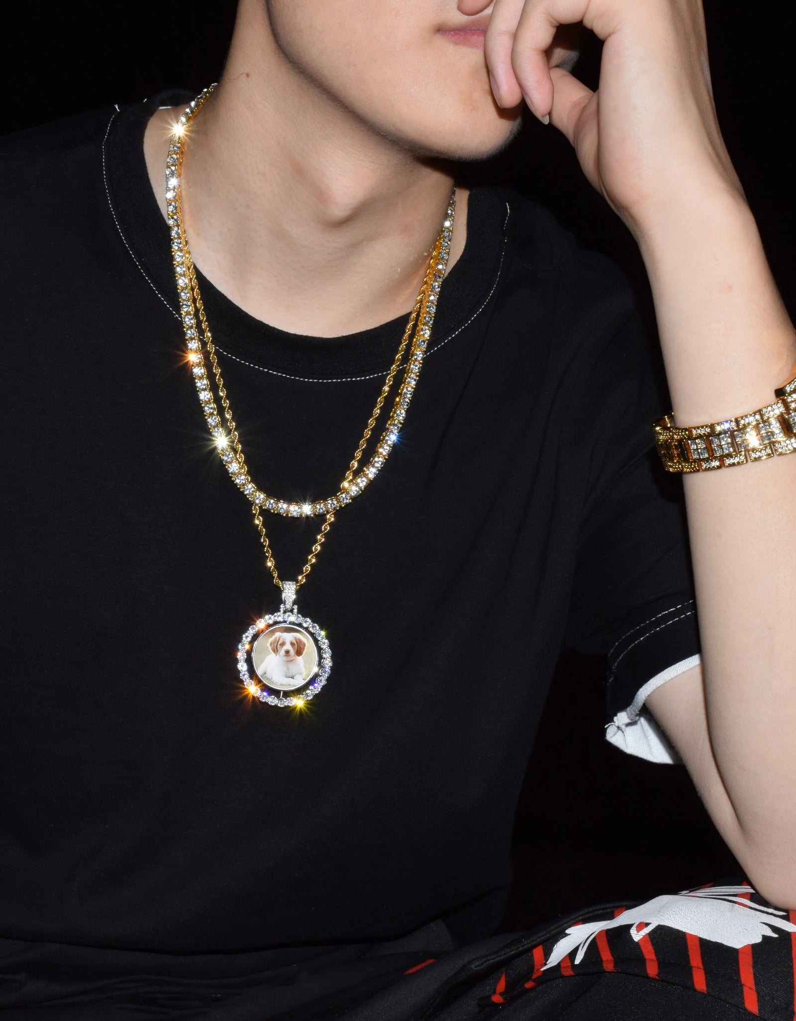 Custom Photo Necklace for Men Rotating Double-Sided Medallions Spinning Pendant Hip Hop Jewelry