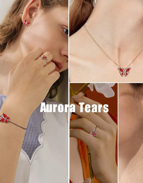 Load image into Gallery viewer, January Birthstone Jewelry Set Red Butterfly Garnet Fine Necklace/Earrings/Ring/Bracelet Sterling Silver Women Xmas Birthday Mother&#39;S Day Gifts
