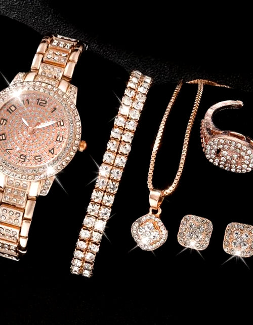 Load image into Gallery viewer, 6PCS Women Watch Luxury Elegant Alloy Watch Crystal Wristwatch for Ladies Gift Quartz Watch Alloy Rhinestone Bracelet Montre
