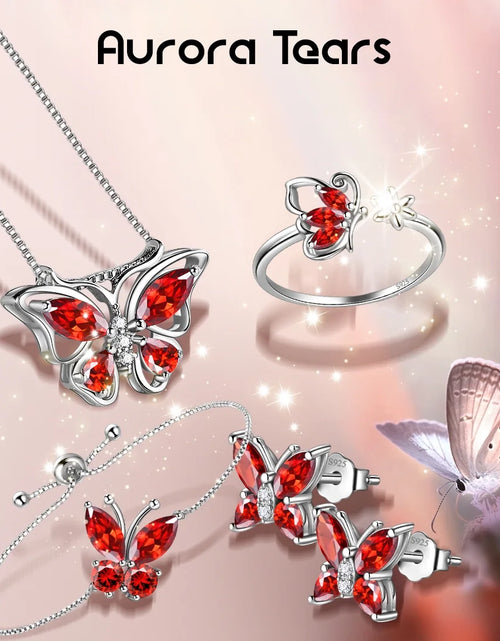 Load image into Gallery viewer, January Birthstone Jewelry Set Red Butterfly Garnet Fine Necklace/Earrings/Ring/Bracelet Sterling Silver Women Xmas Birthday Mother&#39;S Day Gifts
